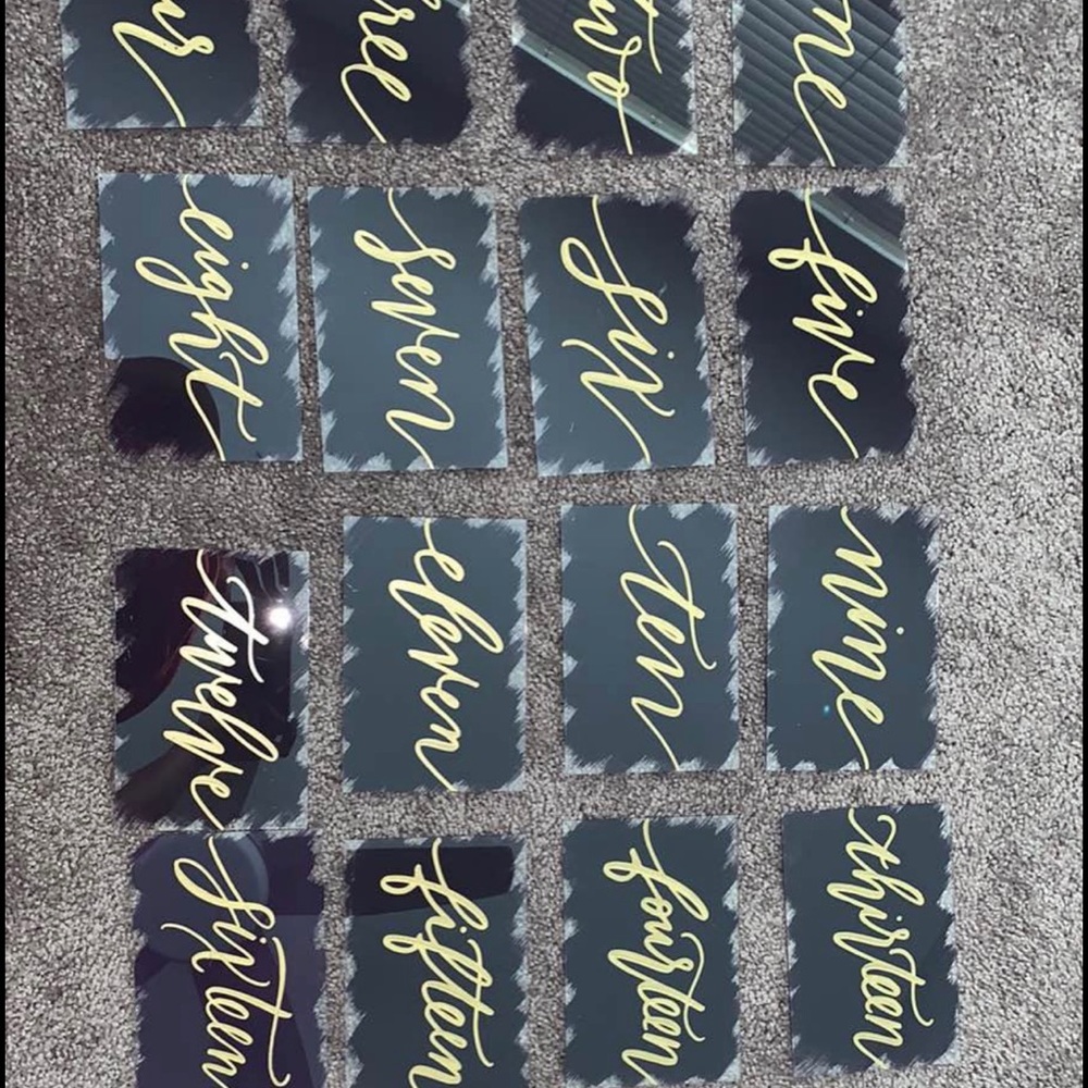 Wedding Table Numbers 1-16 with wood base and Gifts sign